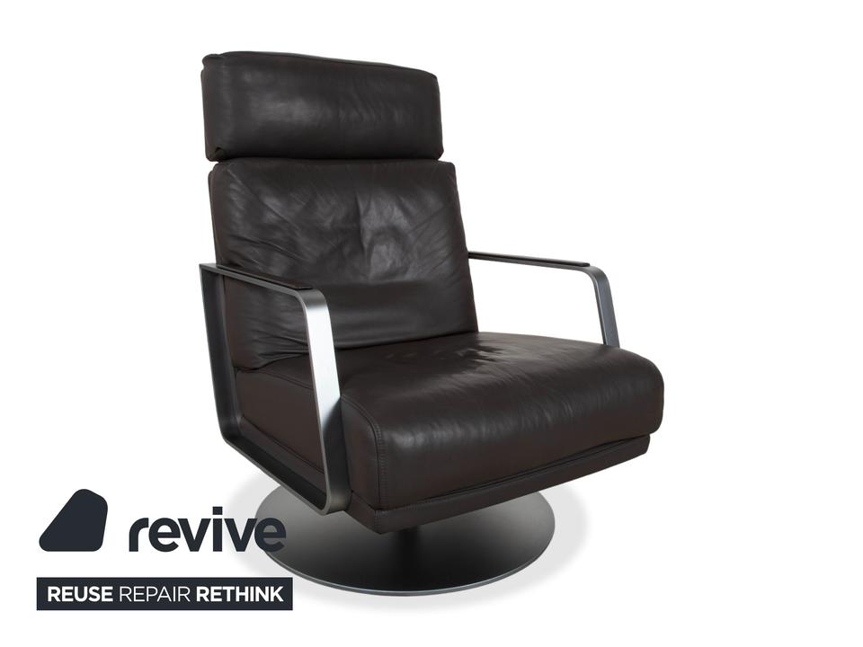 Rolf Benz Leder Metall Sessel Schwarz Anthrazit Dunkelbraun – Bild 4