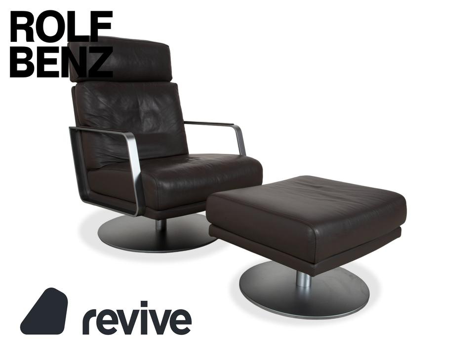Rolf Benz Leder Metall Sessel Schwarz Anthrazit Dunkelbraun