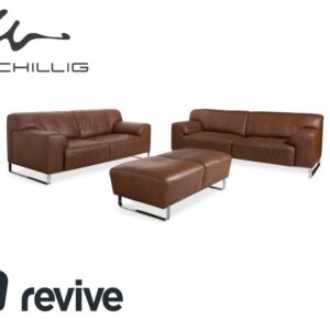 Willi Schillig Alessiio Leder Dreisitzer Zweisitzer Hocker Braun