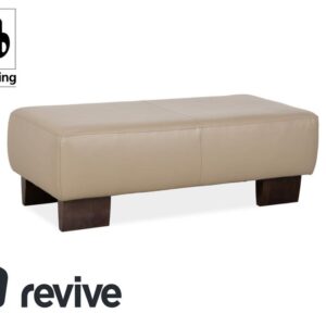 Musterring Leder Holz Hocker Beige Taupe