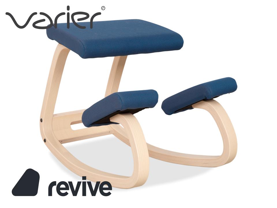 Varier Variable Kniestuhl Holz Esche Hocker Natur Stoff Blau
