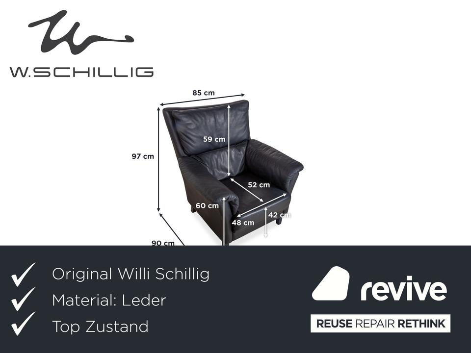 Willi Schillig Leder Sessel Dunkelblau Marineblau – Bild 2
