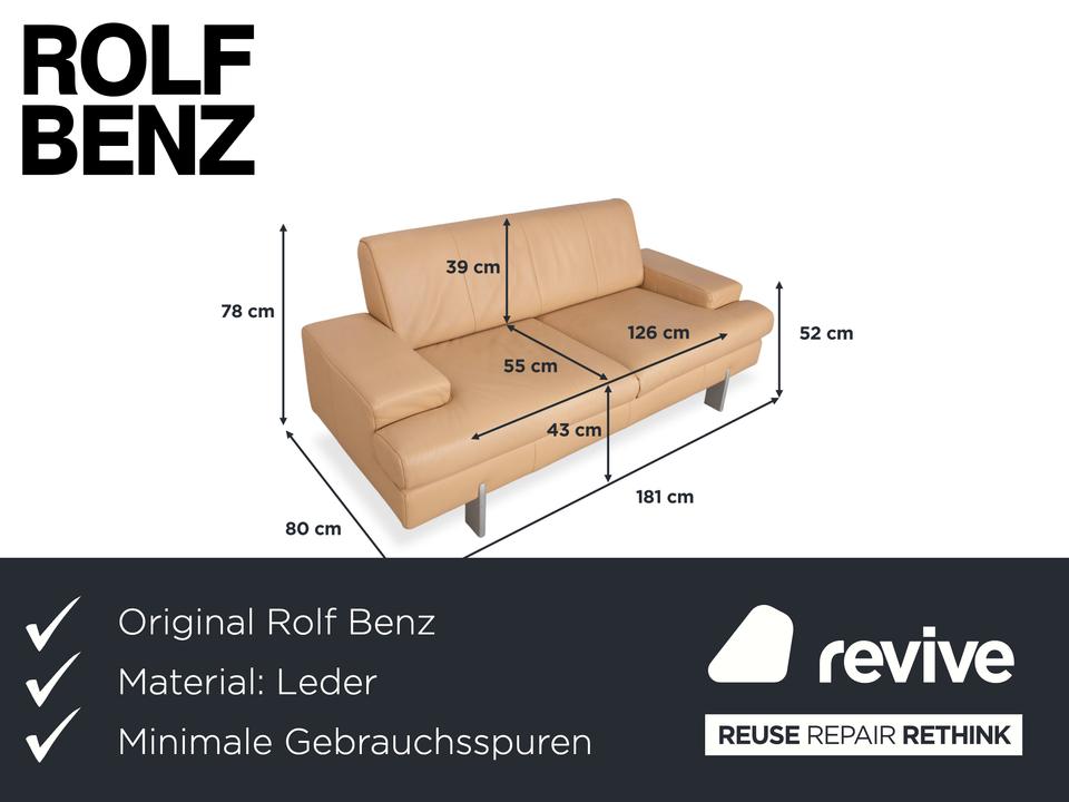 Rolf Benz AK 644 Zweisitzer Leder Sofa Creme Beige Couch – Bild 2
