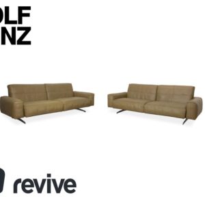 Rolf Benz 50 2x Dreisitzer Leder Sofa Garnitur Kaki Grün Braun