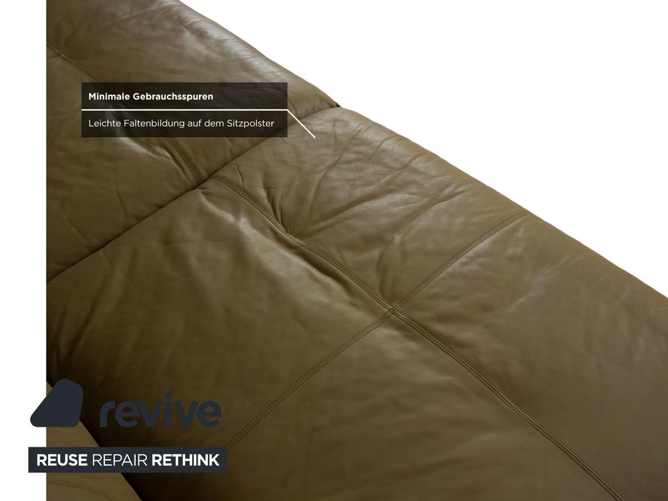 Rolf Benz 50 Dreisitzer Leder Sofa Kaki Grün Braun mit – Bild 7