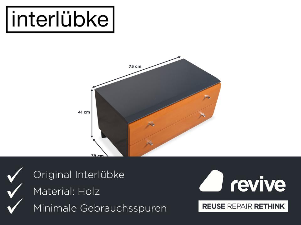 Interlübke Holz Sideboard Braun Blau Grau Navyblau Nachttisch – Bild 2