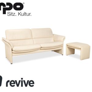 Erpo Chalet Leder Garnitur Zweisitzer Hocker Creme Beige Sofa