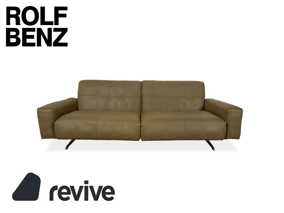 Rolf Benz 50 Dreisitzer Leder Sofa Kaki Grün Braun mit