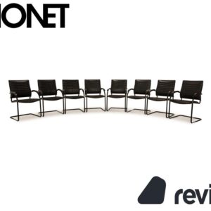8er Garnitur Thonet S 74 Leder Stuhl Schwarz Vintage