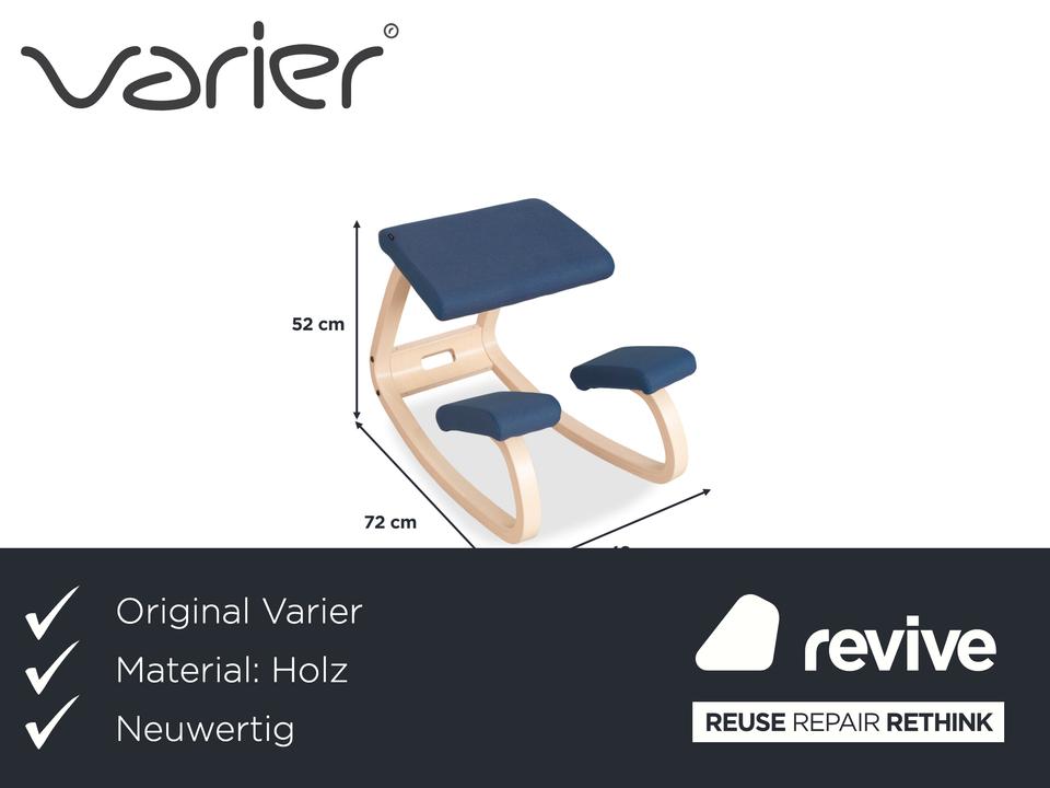 Varier Variable Kniestuhl Holz Esche Hocker Natur Stoff Blau – Bild 2