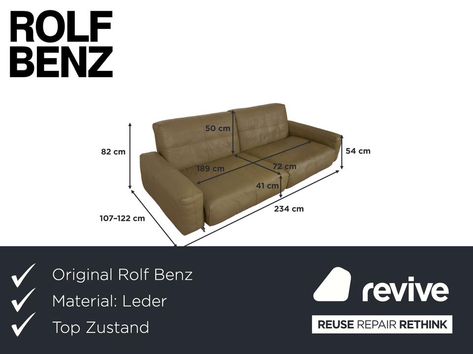 Rolf Benz 50 Dreisitzer Leder Sofa Kaki Grün Braun mit – Bild 2