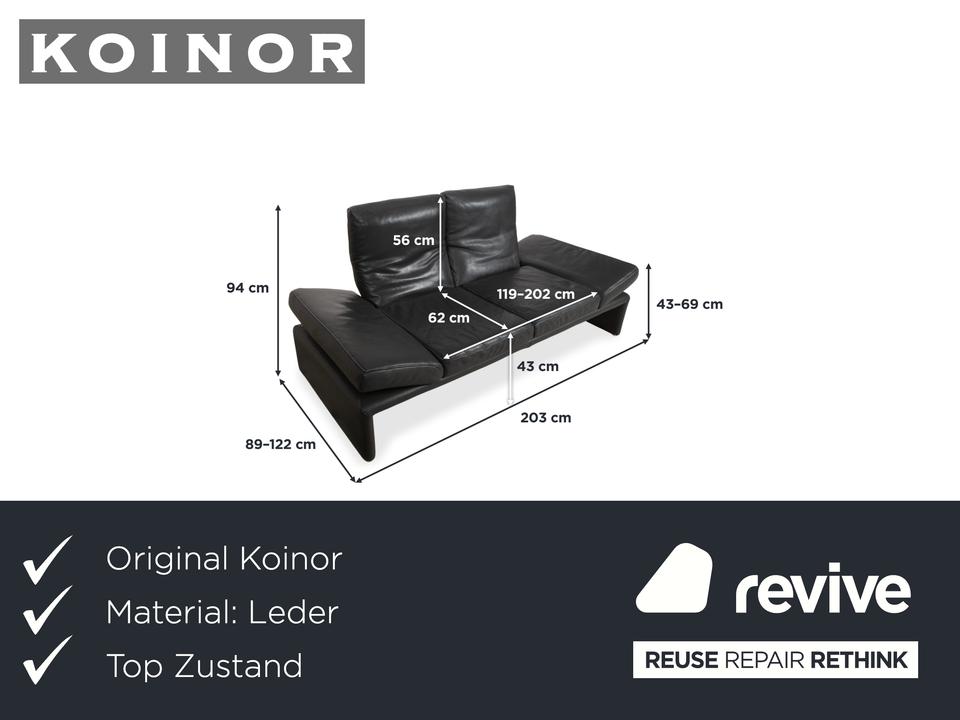 Koinor Raoul Zweisitzer Leder Sofa Grau manuelle Funktion Couch – Bild 2