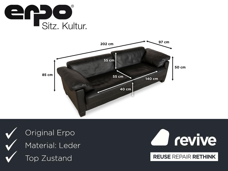 Erpo CL 100 Leder Dreisitzer Schwarz Sofa Couch – Bild 2