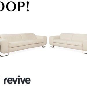 Joop 007 Leder Garnitur Dreisitzer & Zweisitzer Creme Sofa Couch